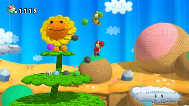 Yoshi discovering a hidden warp pipe in Yoshi's Woolly World
